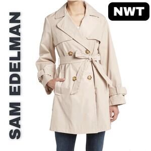 Sam Edelman Trenchcoat XS Beige Double-Breasted Tie Cuff Career Classic Prep NEW